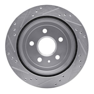Cadillac CTS Brake Rotor (1) - Rear Right - R1 Concepts - Drilled & Slotted - Silver - `08-`19